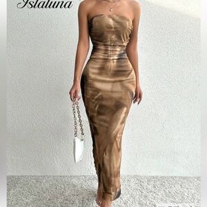 SHEIN Brown Strapless Maxi Skirt